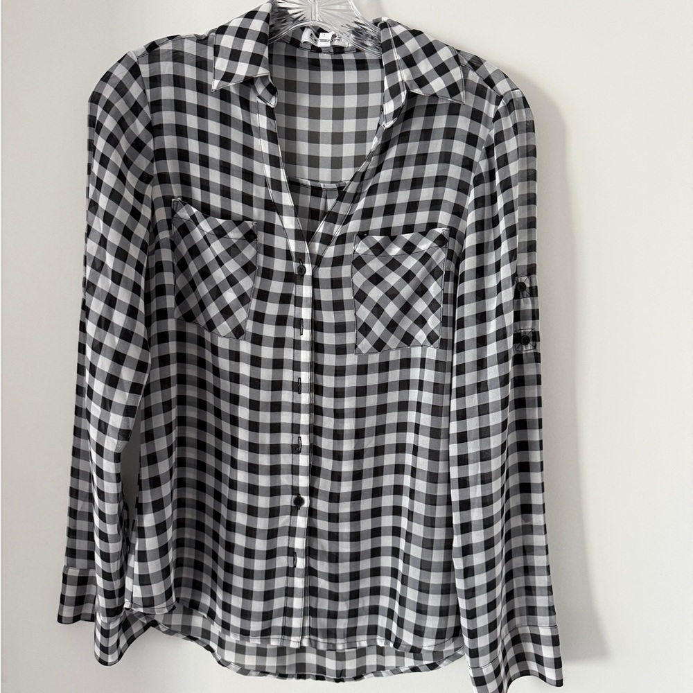 Express Portofino Black and White Checkered Button-Up Shirt
